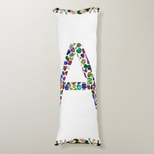 Initial Letter A with Gemstone Floral Monogram Body Pillow