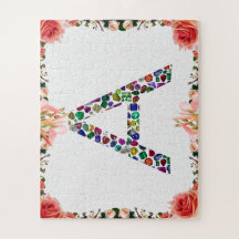 Initial Letter A with Gemstone Floral Monogram