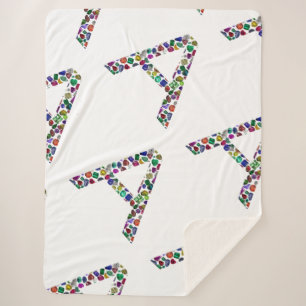 Initial Letter A with Gemstone Floral Monogram Sherpa Blanket