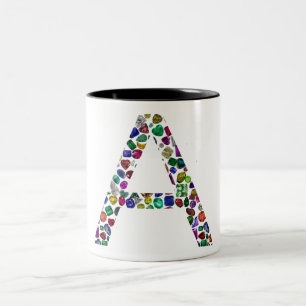 Initial Letter A with Gemstone Floral Monogram Two-Tone Coffee Mug