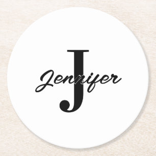 Initial Letter and Name Custom Round Paper Coaster