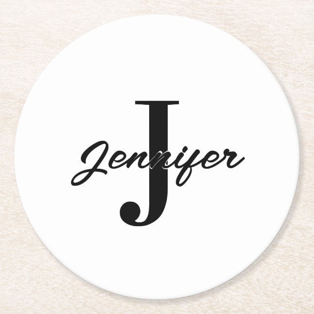 Initial Letter and Name Custom Round Paper Coaster (Front)