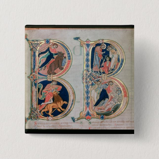 Initial letter 'B' Beatus vir - Blessed is the 2 Inch Square Button (Front)