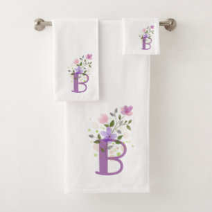 Initial Letter B Plus Floral Design Bath Towel Set