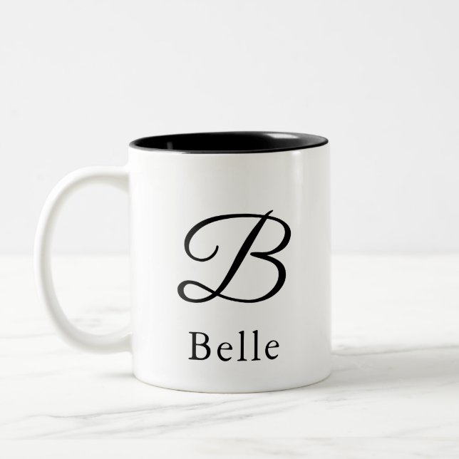 Initial Letter B Simple Monogram Modern Style Two-Tone Coffee Mug (Left)