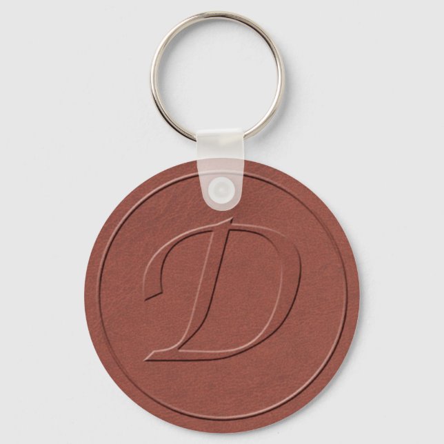Initial Letter D Faux Embossed Leather Print Keychain (Front)