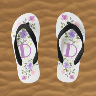 Initial Letter D Plus Floral Design Kid's Flip Flops