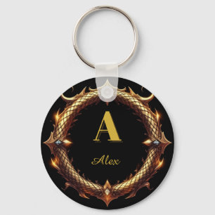 ✨ Initial Letter Dragon Ornate Circle Frame ✨ Keychain
