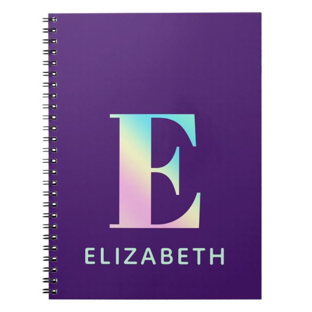 Initial Letter E Rainbow Personalized Purple Notebook (Front)