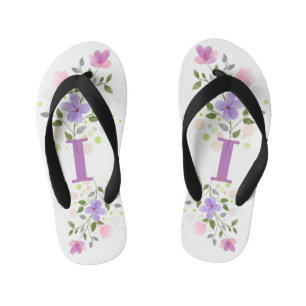 Initial Letter I Plus Floral Design Kid's Flip Flops