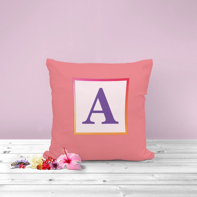 Initial letter in gradient square/ Monogram  Throw Pillow (Initial letter personalized pillow design )
