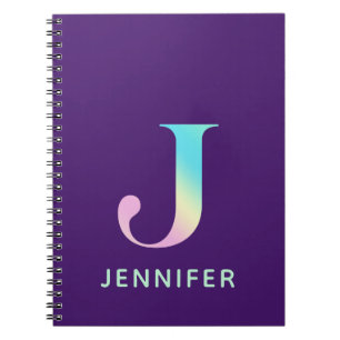 Initial Letter J Rainbow Personalized Purple Notebook