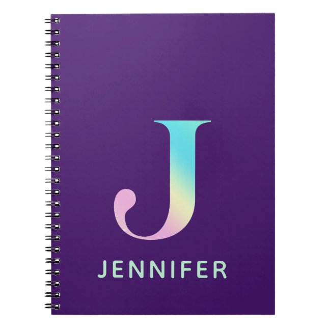 Initial Letter J Rainbow Personalized Purple Notebook (Front)