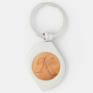 Initial Letter K Faux Distressed Wood Print Keychain