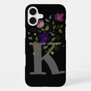 Initial Letter K Plus Floral Design iPhone 16 Plus Case