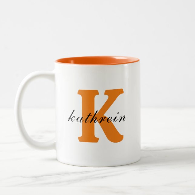 Initial Letter K Simple Monogram Modern Style Two-Tone Coffee Mug (Left)