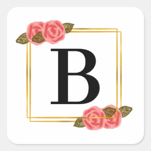 Initial letter   letter B with golden frame Square Sticker