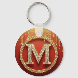 Initial Letter M Gold Glitter Monogram Keychain