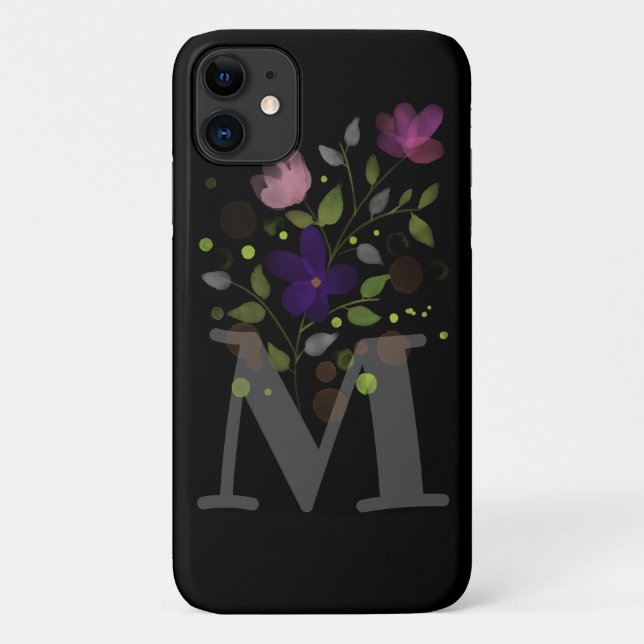 Initial Letter M Plus Floral Design Case-Mate iPhone Case (Back)