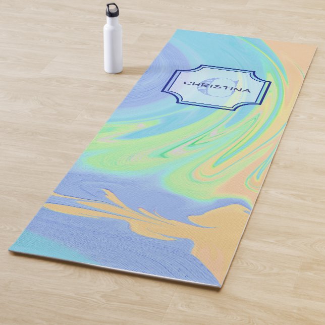 Initial Letter Monogram and Name | Paint Swirl Yoga Mat (In Situ)