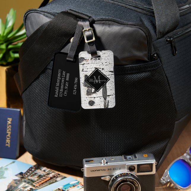 Initial Letter Monogram Aspen Bark Photograph Luggage Tag (Front & Back)