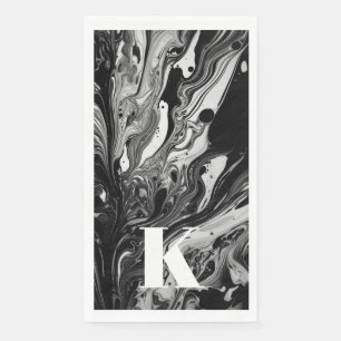 Initial Letter Monogram Black White Ink Marble Napkin
