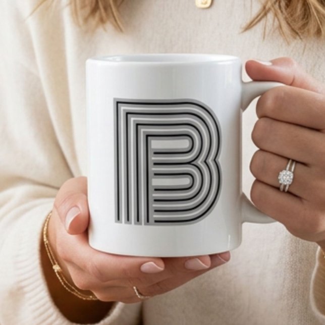Initial Letter Monogram Black White Modern Stylish Coffee Mug (Creator Uploaded)