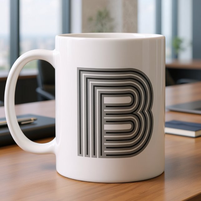 Initial Letter Monogram Black White Modern Stylish Coffee Mug (Creator Uploaded)