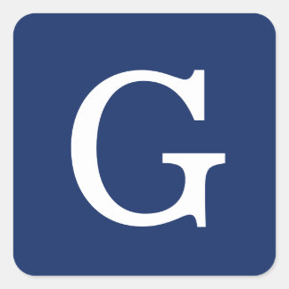 Initial Letter Monogram Blue White Plain Simple Square Sticker