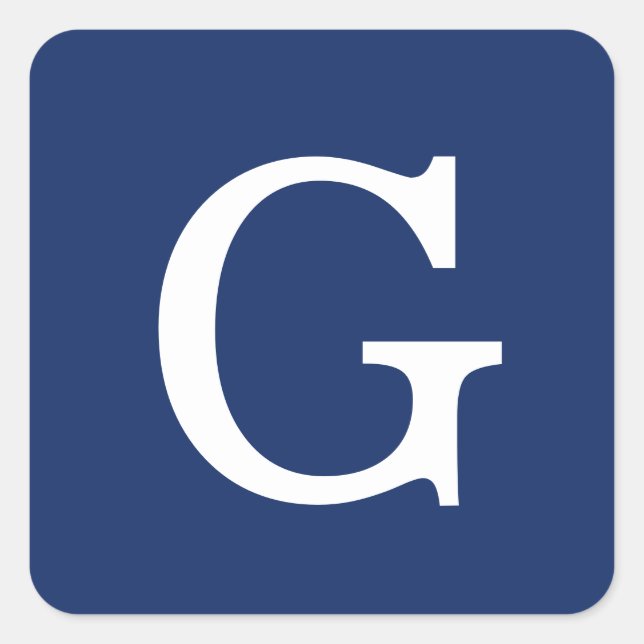 Initial Letter Monogram Blue White Plain Simple Square Sticker (Front)
