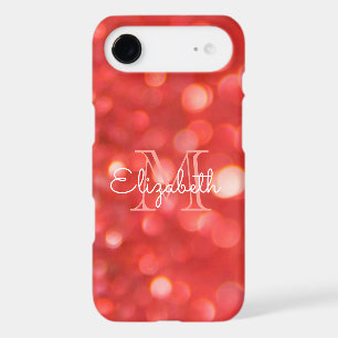 Initial Letter Monogram Coral Faux Glitter Bokeh