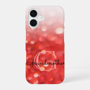 Initial Letter Monogram Coral Glitter Bokeh Ombre iPhone 16 Case