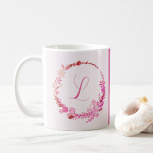 Initial Letter Monogram Elegant Chic Pink Floral Coffee Mug