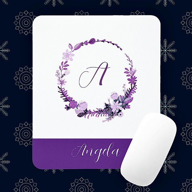 Initial Letter Monogram Elegant Chic Purple Floral Mouse Pad (Personalize this Initial Letter Monogram Elegant Chic Purple Floral Mouse Pad as a Birthday Gift! )