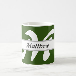 Initial Letter Monogram Green Personalized Name Coffee Mug