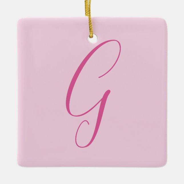 Initial Letter Monogram Light Pink Plain Chic Ceramic Ornament (Front)