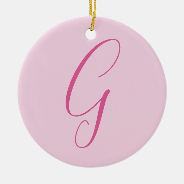 Initial Letter Monogram Light Pink Plain Chic Ceramic Ornament (Front)