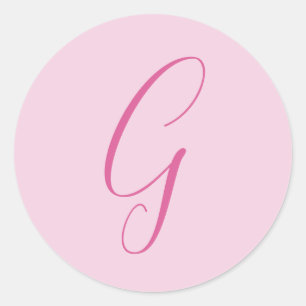 Initial Letter Monogram Light Pink Plain Chic Classic Round Sticker