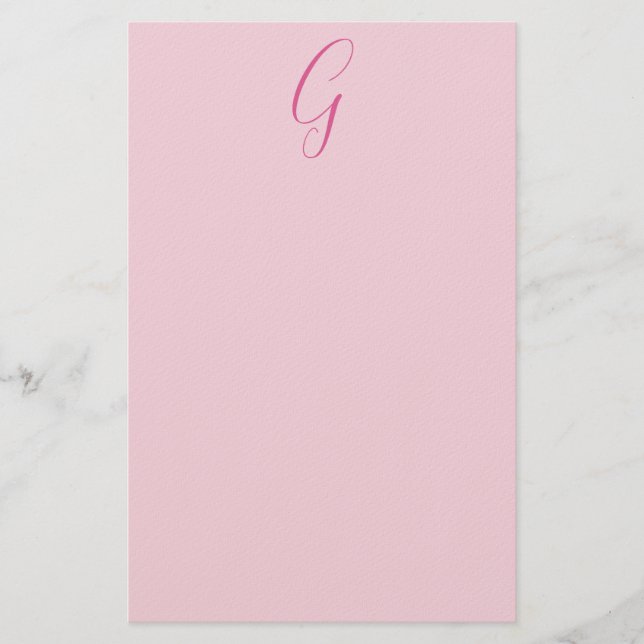 Initial Letter Monogram Light Pink Plain Chic Stationery (Front)