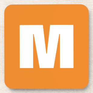 Initial Letter Monogram Modern Style Orange White Coaster
