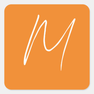 Initial Letter Monogram Modern Style Orange White Square Sticker