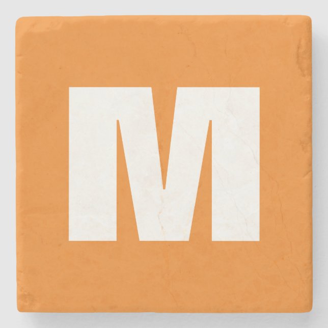 Initial Letter Monogram Modern Style Orange White Stone Coaster (Front)