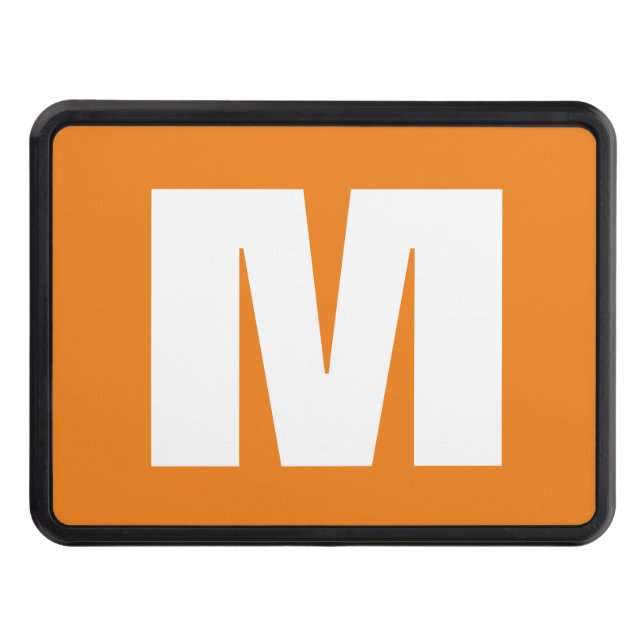 Initial Letter Monogram Modern Style Orange White Trailer Hitch Cover (Front)