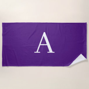 Initial Letter Monogram Modern Style Purple Beach Towel