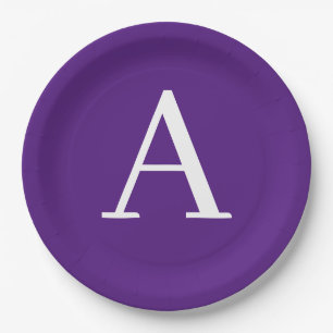 Initial Letter Monogram Modern Style Purple Paper Plate