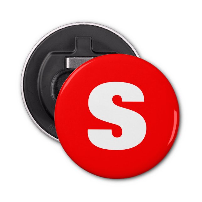 Initial Letter Monogram Modern Style Red White Bottle Opener (Front)