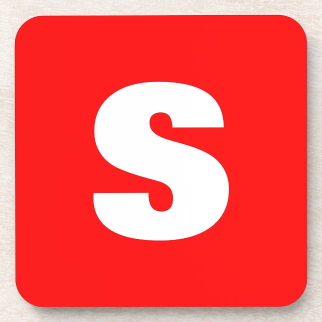 Initial Letter Monogram Modern Style Red White Coaster (Front)