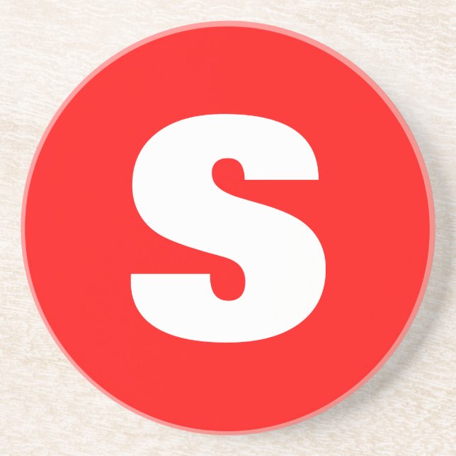 Initial Letter Monogram Modern Style Red White Coaster (Front)