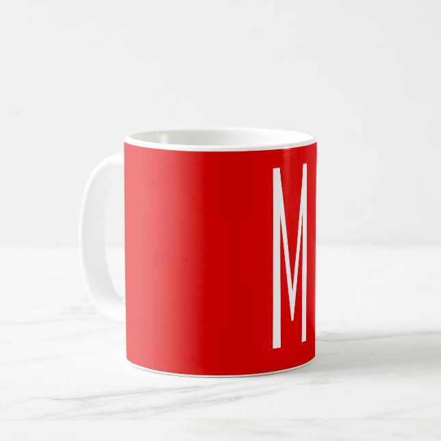Initial Letter Monogram Modern Style Red White Coffee Mug (Front Left)