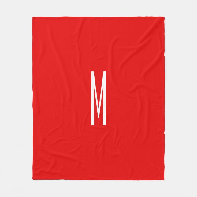 Initial Letter Monogram Modern Style Red White Fleece Blanket (Front)